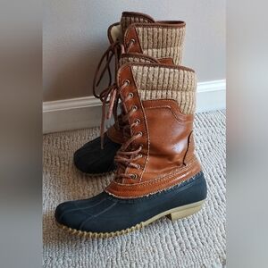 Duck Boots Hunter Brown Faux Leather Faux Fur Lined size 7